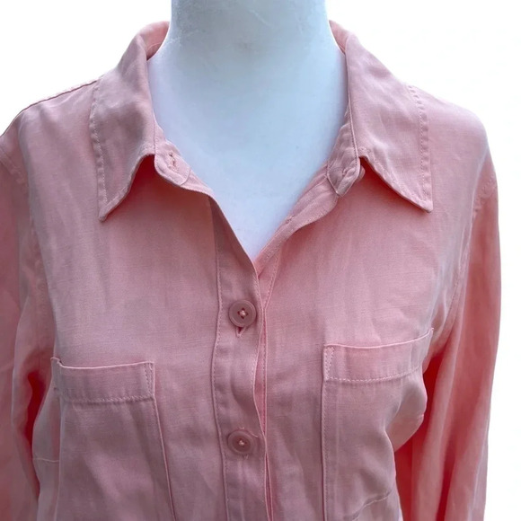 Soft Surroundings linen/lyocell shirt dress. Pink/peach, size small. - Picture 3 of 7